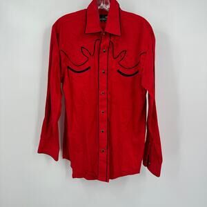 Western Express Mens Western Shirt Size‎ S Red Embroidered Pearl Snap Rodeo